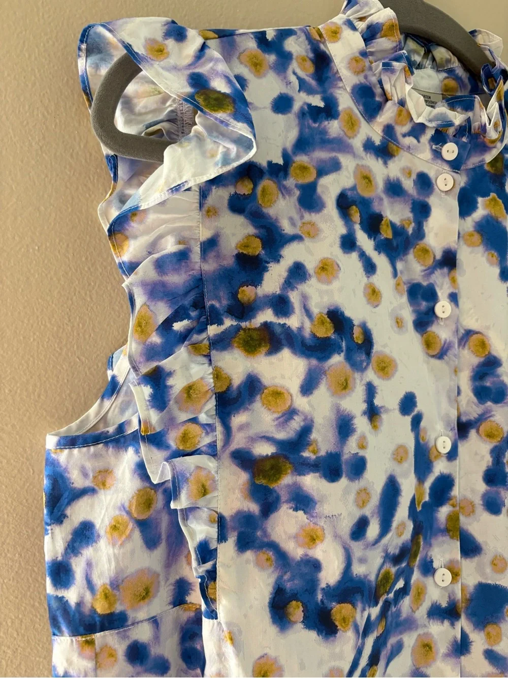 NWT Baum und Pferdgarten Miramar Blouse High Neck Ruffles Blue Gold Sz 42 Large - Picture 4 of 7